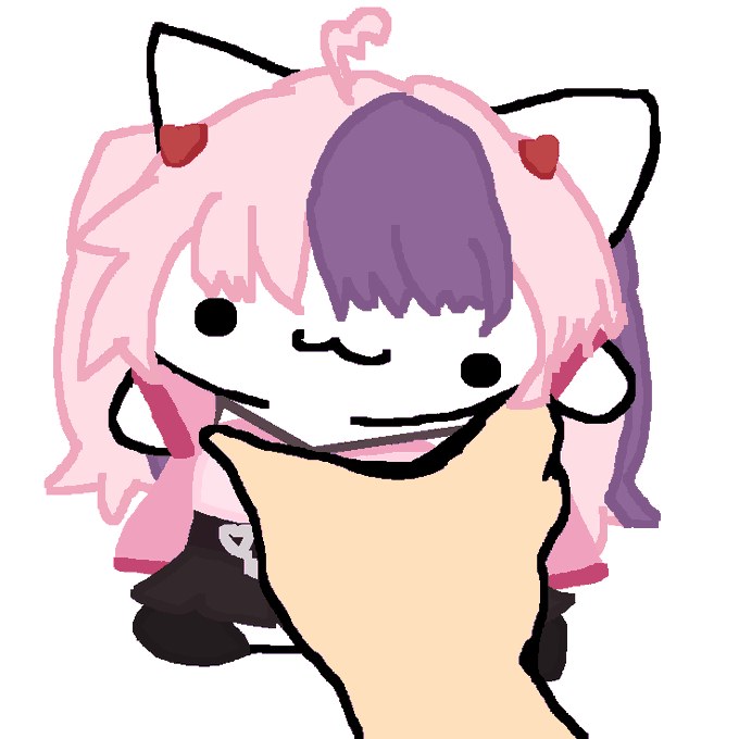 Pink-haired kitten squeezed by a hand